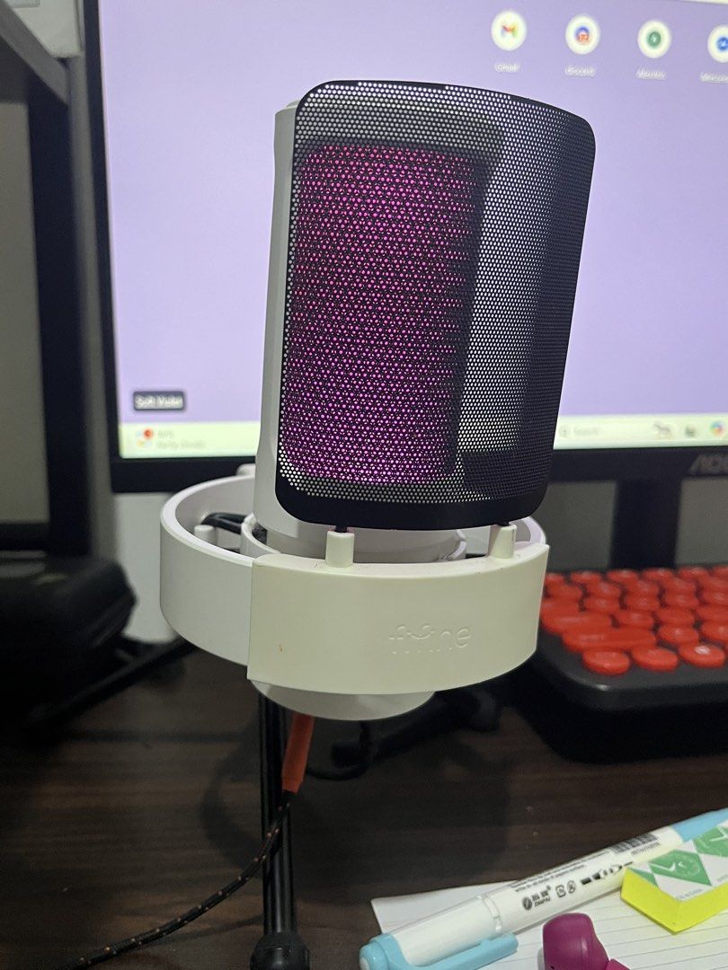 Fifine A8v (Category: Microphones) located in Calamba. Submitted by xjaerniisz (Listing ID 1440901457, Image 2). Description: Bought it for 2,300 Description: - Fifine condenser microphone with vibrant RGB lighting - Includes a compact desktop stand - Convenient mute button located on top - Built-in headphone jack for real-time monitoring Guidelines: - Payment first policy - Buyer will shoulder shipping fee - MOP: GCASH 📍Calamba 📦 J&T / LALAMOV