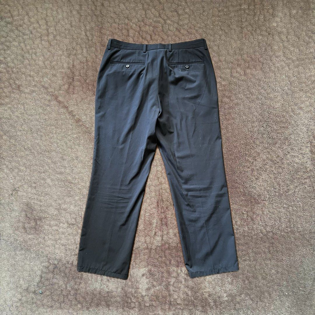 Formal Cool toned black / very dark blue slacks (Category: Trousers) located in Makati City. Submitted by monu__ (Listing ID 1440777899, Image 2). Description: Formal wear Waist: 35 Dimes laid flat: Hips: 20.5” Leg hold: 7.5” Overall length: 36.5”.