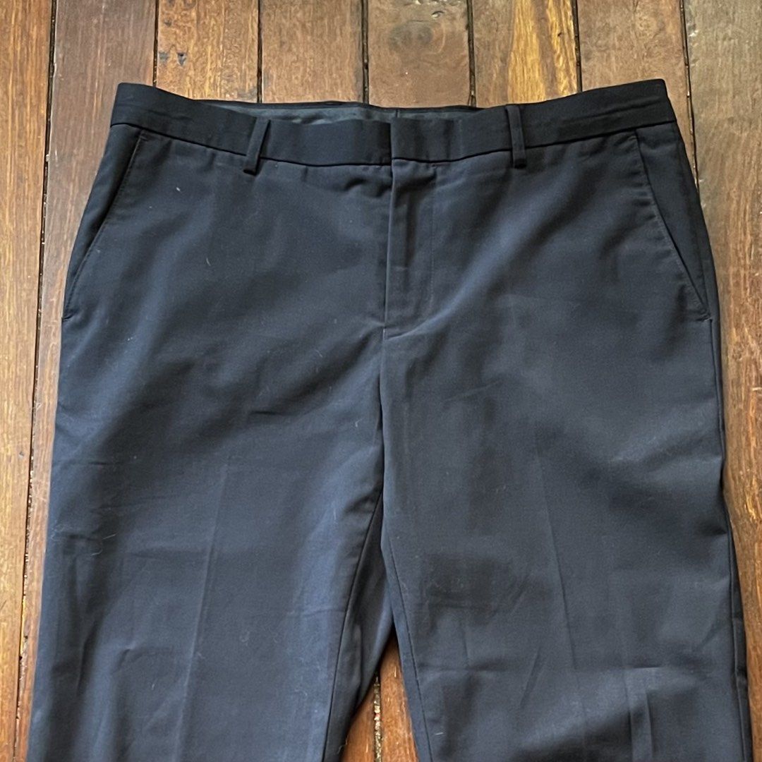 Formal Cool toned black / very dark blue slacks (Category: Trousers) located in Makati City. Submitted by monu__ (Listing ID 1440777899, Image 3). Description: Formal wear Waist: 35 Dimes laid flat: Hips: 20.5” Leg hold: 7.5” Overall length: 36.5”.