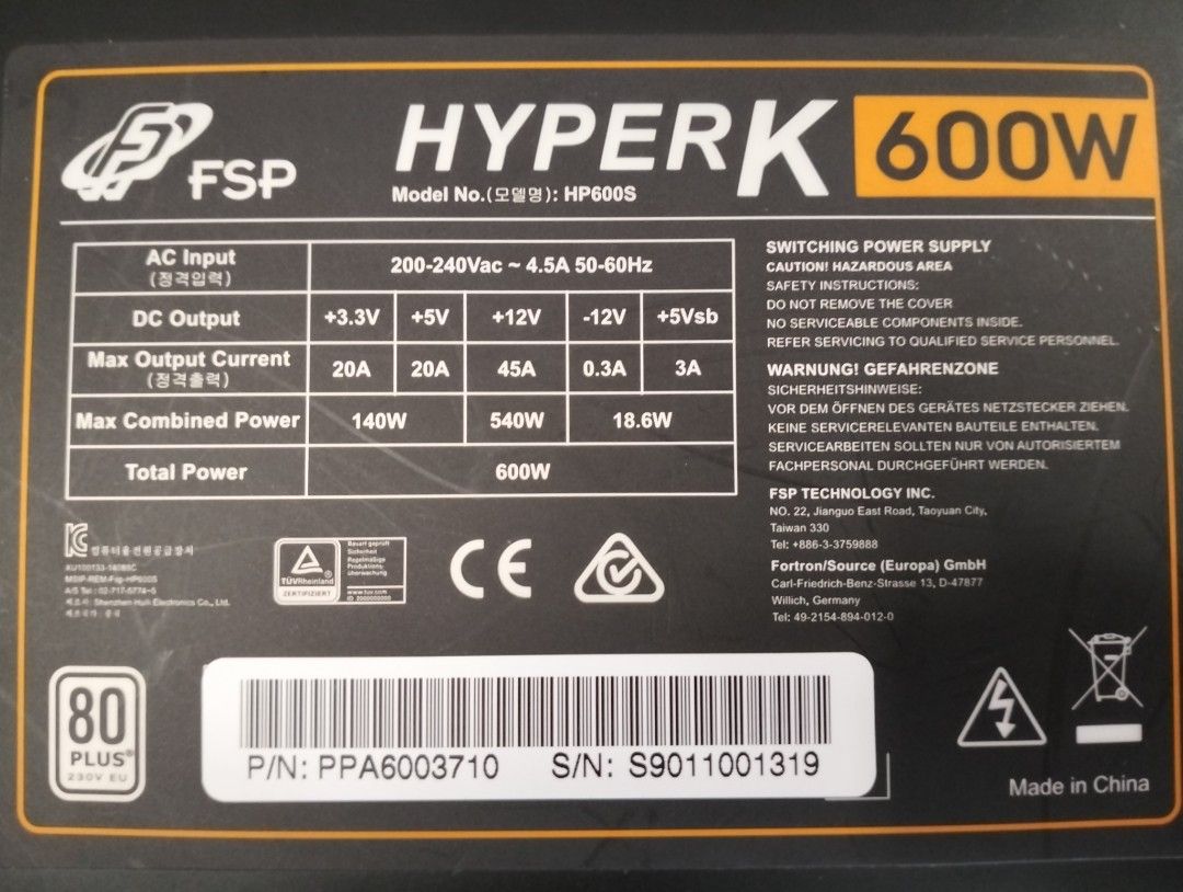 FSP HyperK 600W power supply468323498732431361