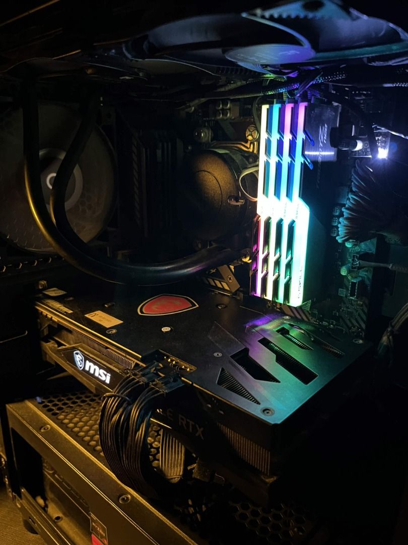 Gaming PC (Category: Desktops) located in Caloocan City. Submitted by akh09 (Listing ID 1440859253, Image 2). Description: -MSI RTX 3060 12gb -Ryzen 5 3600x -Deepcool Maelstrom 240 AIO Liquid Cooler -MSI MAG B550M MORTAR AM4 -G.Skill Trident Z Neo RGB 4x8gb 3600MHZ -1 TB SSD Apacer AS350 99% Health HDS -1 TB HDD TOSHIBA MQ04ABF100 92% Health HDS -500gb HDD ST500DM002-1BD142 76% Health HDS -2 M.2 Slots Available All drives estimated remaining life