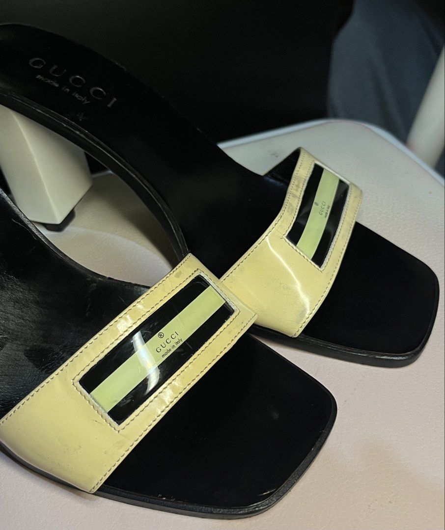 GUCCI Logo Heel Sandals Mules Pumps (Category: Sneakers & Footwear) located in Cebu City. Submitted by luv.vintage (Listing ID 1440839360, Image 2). Description: size is 36C (23cm) coded.