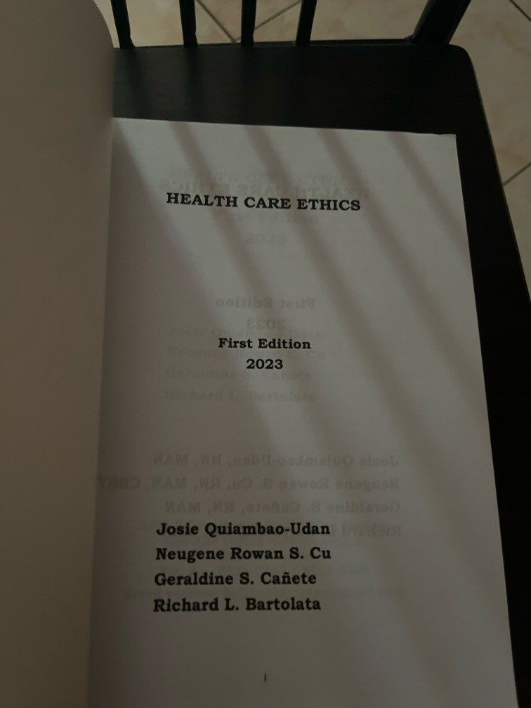 Health Care Ethics Book (Category: Textbooks) located in Quezon City. Submitted by treasured.gem (Listing ID 1440814730, Image 3). Description: Never been used. ☑️Complete Pages ☑️Gcash Payment ☑️Meet-up if malapit lang. .