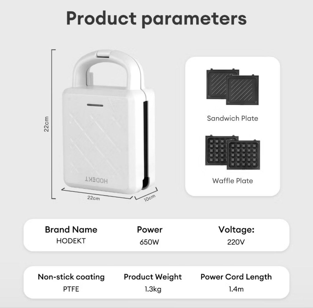 HODEKT 2-in-1 Waffle & Sandwich Maker (White) (Category: Other Kitchen Appliances) located in Morong. Submitted by bsbags (Listing ID 1440889056, Image 2). Description: - Never been used tinesting lang kung gumagana - wala n din box natapon na.