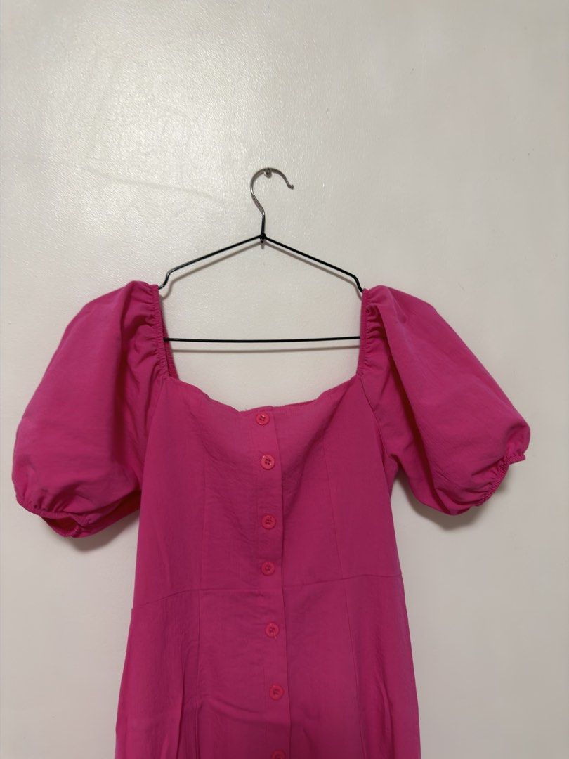 Hot Pink Puff Sleeve Button Front Midi Dress (Category: Dresses) located in Cabanatuan. Submitted by midaxadim (Listing ID 1440784268, Image 1). Description: - Cute hot pink midi dress - Square neckline with button front detail - Voluminous puff sleeves - Ideal for a night out or special occasion - Comfortable and stylish - Fits true to size.