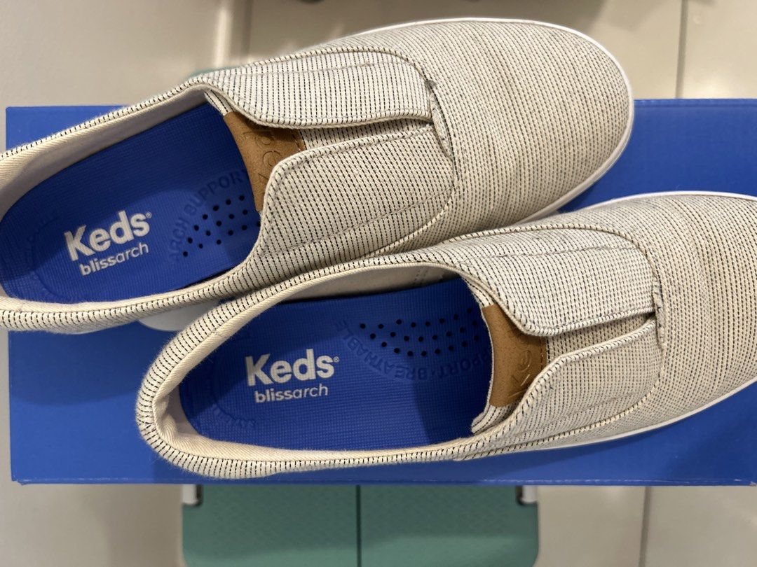 Keds Champion slip-on sneakers (Category: Sneakers) located in Las Pinas. Submitted by alisellsthings (Listing ID 1440807232, Image 2). Description: Keds Champion RTS Slip-on sneakers in cream seed stripe colorway, with Keds Blissarch support. Size Women’s 6.5 (EUR 37 / UK 4 / 23.5cm). Originally bought for ₱3,590. Worn 3x. Clean insoles, minimal wear on the soles. Comes with original box..
