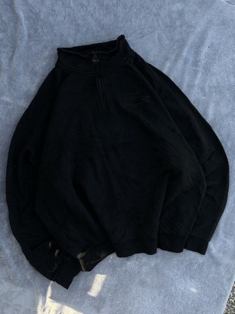 Lacoste Black Half Zip Sweatshirt (Category: Coats, Jackets and Outerwear) located in Manila. Submitted by livefalcon-c64e (Listing ID 1440854067, Image 3). Description: - Black Lacoste sweatshirt - Size 8 - Half-zip neckline - Iconic black embroidered crocodile logo on chest (monochromatic) - Great for casual wear.