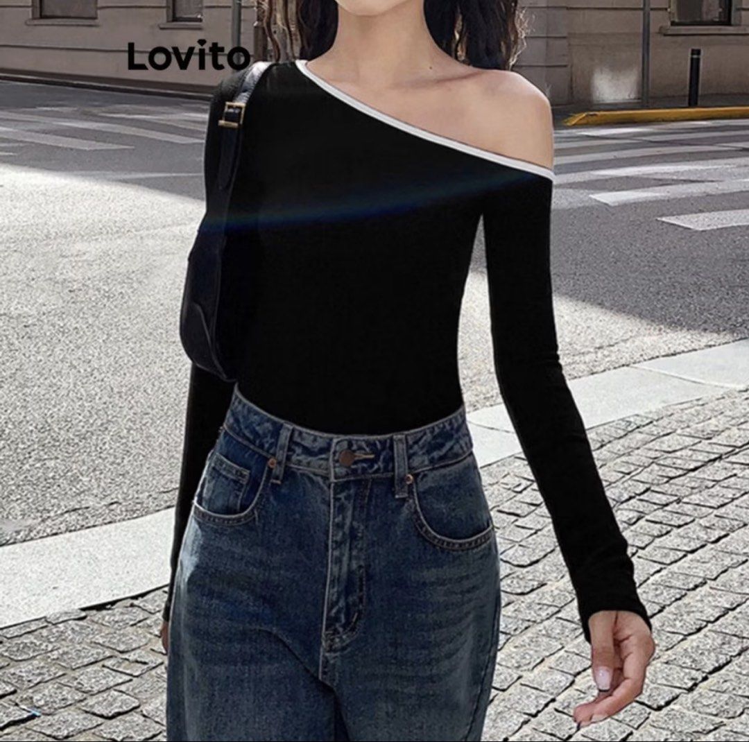 Lovito Black Off-Shoulder Long Sleeve Top (Category: Blouses) located in Manila. Submitted by kler_bear. (Listing ID 1440910465, Image 3). Description: worn ONCE .