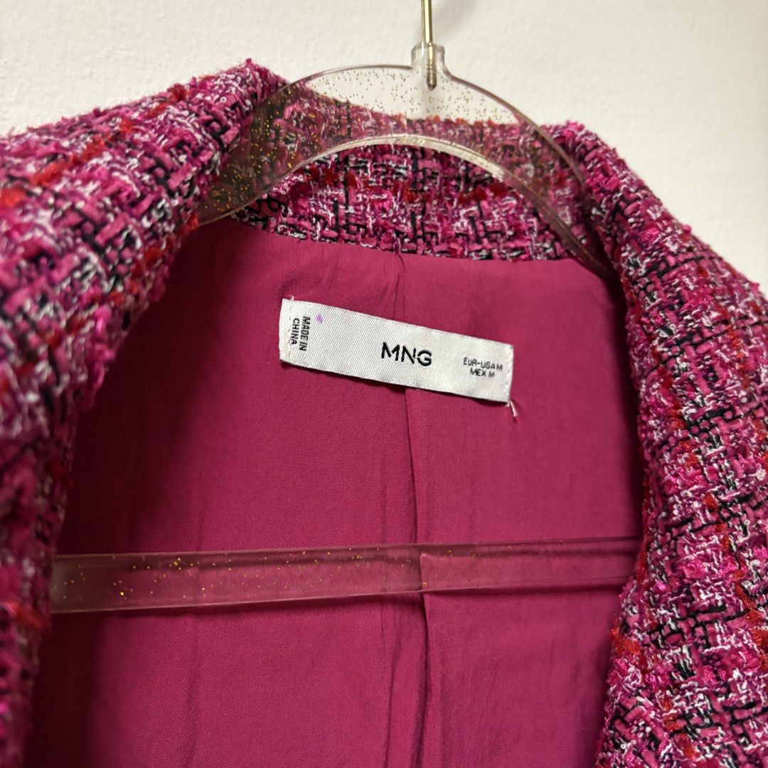 Mango Pink Tweed - Short Sleeve Blazer (Category: Coats, Jackets and Outerwear) located in Manila. Submitted by hazzfashionmusthaves (Listing ID 1440882701, Image 3). Description: Issue on one button as seen on photo.