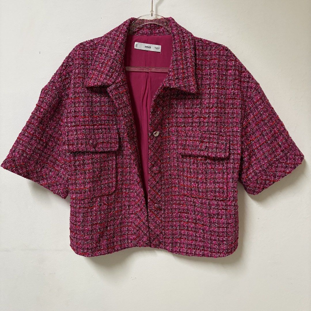 Mango Pink Tweed - Short Sleeve Blazer (Category: Coats, Jackets and Outerwear) located in Manila. Submitted by hazzfashionmusthaves (Listing ID 1440882701, Image 2). Description: Issue on one button as seen on photo.