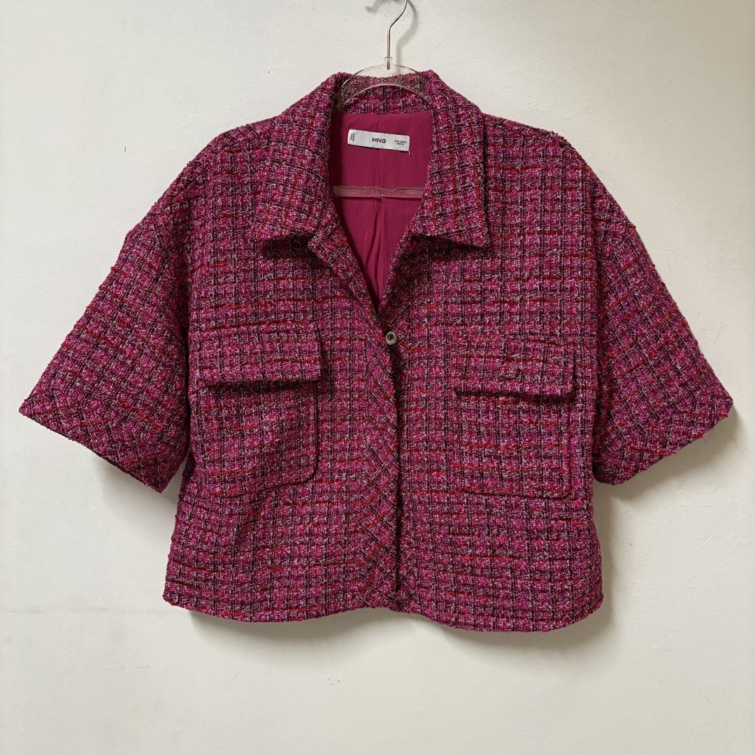 Mango Pink Tweed - Short Sleeve Blazer (Category: Coats, Jackets and Outerwear) located in Manila. Submitted by hazzfashionmusthaves (Listing ID 1440882701, Image 1). Description: Issue on one button as seen on photo.