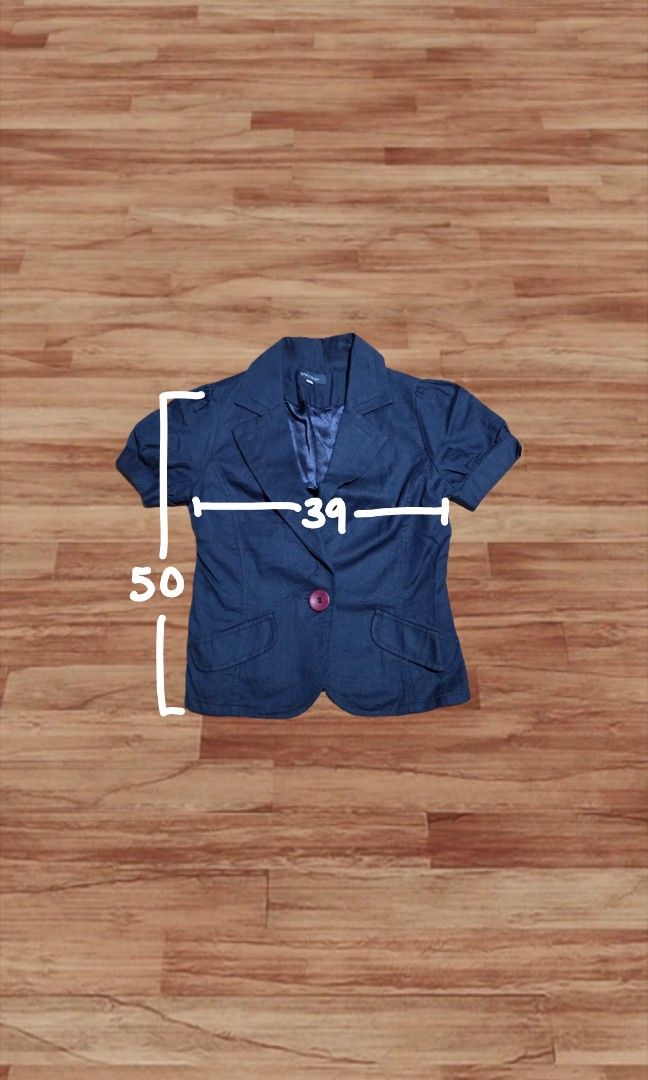 Navy Blue Short Sleeve Blazer (Category: Coats, Jackets and Outerwear) located in Davao. Submitted by zsngrc (Listing ID 1440935924, Image 2). Description: measurements are in cm. just chat for more photos! price is negotiable if buying multiple items.