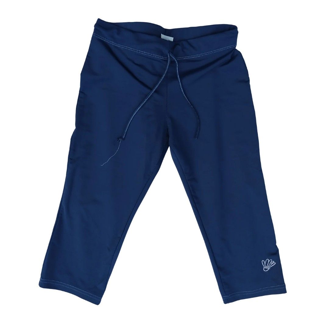 Navy Blue Sports Pants with Drawstring | Large [Nego] (Category: Other Bottoms) located in Manila. Submitted by ubes_corner (Listing ID 1440939455, Image 1). Description: *OPEN TO NEGOTIATION* - Navy blue capri-length sports pants - Elastic waistband with adjustable drawstring - Small embroidered logo on lower right leg - Comfortable for workouts and casual wear - Ideal for badminton and general sports.