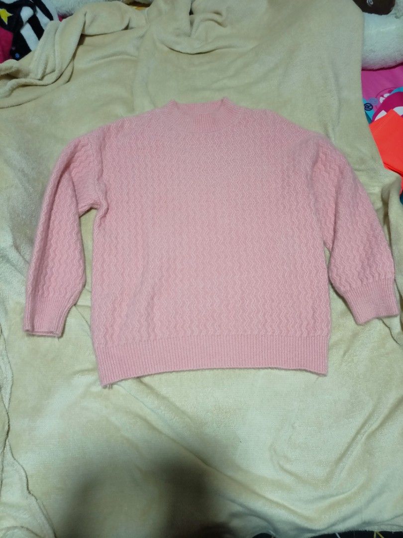 Pink Textured Knit Sweater (Category: Longsleeves) located in Rizal. Submitted by declutterprod (Listing ID 1440801800, Image 1). Description: - Soft pink textured knit sweater - Mock neck design - Long sleeves with ribbed cuffs and hem - Cozy and comfortable for cooler weather - Great for layering or wearing on its own.