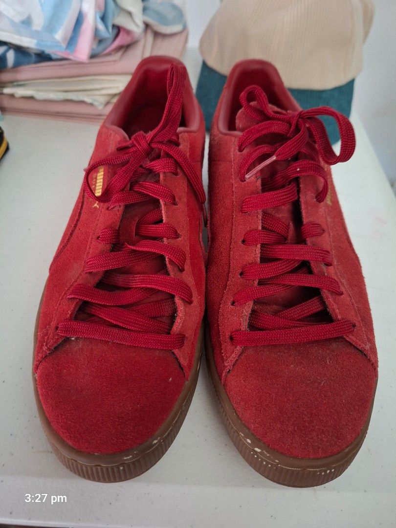 Puma Suede Classic Red Sneakers (Category: Sneakers) located in Paranaque City. Submitted by chebureche (Listing ID 1440834378, Image 1). Description: - Classic Puma Suede sneakers in vibrant red. - Iconic Puma formstrip and gold branding. - Low-top design. - Vintage-inspired gum sole. - Comfortable and stylish for everyday casual wear..