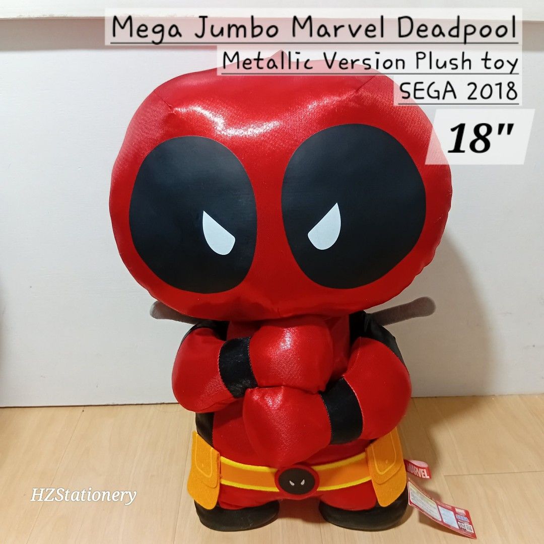 SEGA Mega Jumbo Marvel DEADPOOL Metallic Version Plush Toy (Category: Plushies & Soft Toys) located in Manila. Submitted by hzdeclutterstuffscollectionsph (Listing ID 1429698938, Image 1). Description: from 850 to 750 ✅size: approx. 18" Tall ✅ with Etiketa & Paper Tag ✅ GIFT-READY🎁 ✅items are SOLD AS IS. ❕WYSIWYG please manage your expectations. ⚠️please check the photos carefully and ask questions before mining/purchasing. NO COD G•CASH / Cash 