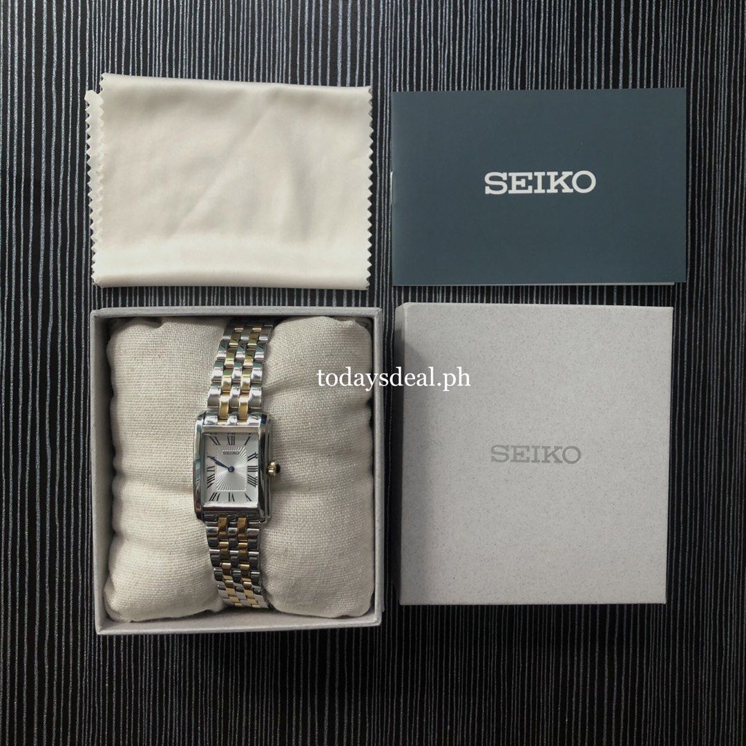 Seiko Classic Tank SWR087 (Category: Women's Watches) located in Santa Rosa. Submitted by sha.mnl (Listing ID 1440893554, Image 1). Description: Seiko Classic Tank Two-Tone Gold Caliber Number: 4N30 Movement Type: Quartz Thickness: 7.2mm Diameter: 22.2mm Lug-to-lug: 33.1mm Crystal: Hardlex Clasp: Three-fold clasp with push button release Distance between lugs: 16mm Brand New. Original from Japan 🇯🇵 📍Nueva Ecija.