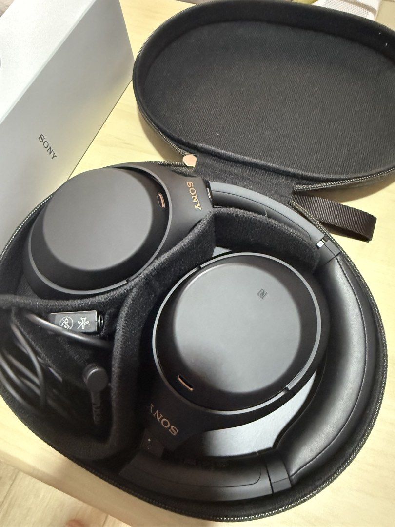 SONY Wireless Noise-Canceling Headphones (Category: Headphones & Headsets) located in Cavite. Submitted by everythingilove (Listing ID 1440814242, Image 3). Description: Sony Wireless Noise-Canceling Headphones Model: Sony WH-1000XM4 Color: Black Includes: original box, carrying case, charging cable, and airplane adapter Date of Purchase: Aug 2025 RFS: upgraded See attached photos for full specs It’s a very good deal! It can pass as new :).