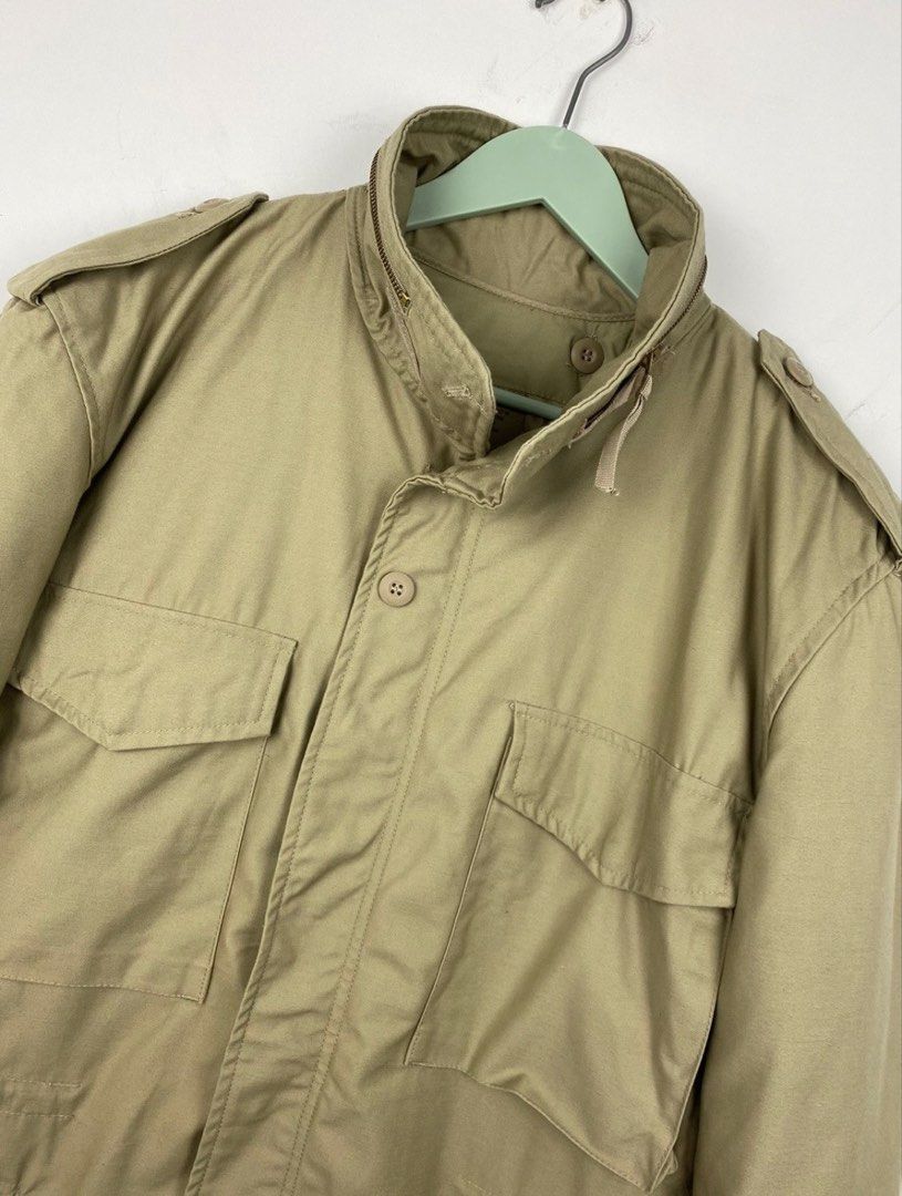 Teesar Inc. Khaki Military M65 Field Jacket (Category: Coats, Jackets and Outerwear) located in Quezon City. Submitted by freakface5 (Listing ID 1440766020, Image 2). Description: Chest. 23.03 inches Length. 31.89 inches Sleeve length. 26.57 Beige Brand: Teesar Inc. Fits small-medium NO ISSUES, can pass as brand new deadstock INCLUDES INNER LAYER! - Classic khaki field jacket - Multiple front pockets for storage - Button and zip closure - Conceal