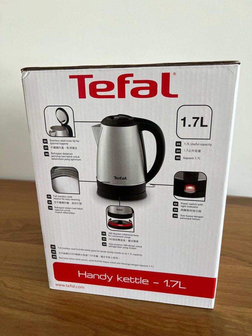 Tefal Handy Kettle 1.7L KI800D65 (Category: Kettles & Airpots) located in Singapore. Submitted by pt2021 (Listing ID 1440841541, Image 3). Description: - Tefal Handy Kettle - 1.7L capacity - Polished stainless steel body (easy to clean) - 360-degree rotational base - On/off switch with indicator light - Ideal for making hot beverages for the whole family - buyer please self collect.