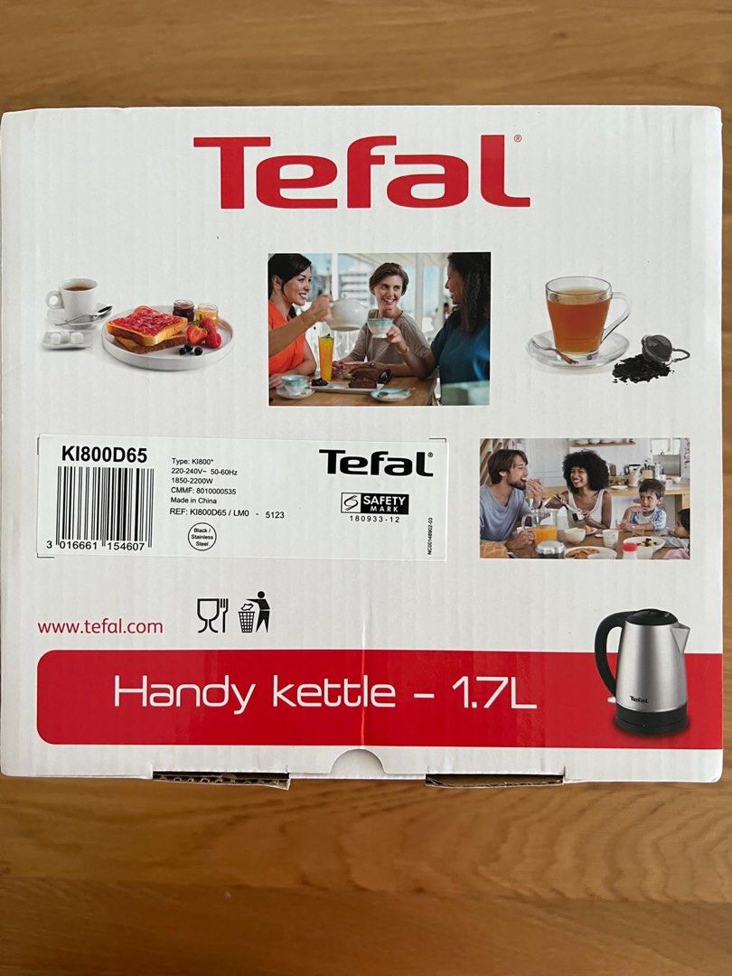Tefal Handy Kettle 1.7L KI800D65 (Category: Kettles & Airpots) located in Singapore. Submitted by pt2021 (Listing ID 1440841541, Image 1). Description: - Tefal Handy Kettle - 1.7L capacity - Polished stainless steel body (easy to clean) - 360-degree rotational base - On/off switch with indicator light - Ideal for making hot beverages for the whole family - buyer please self collect.