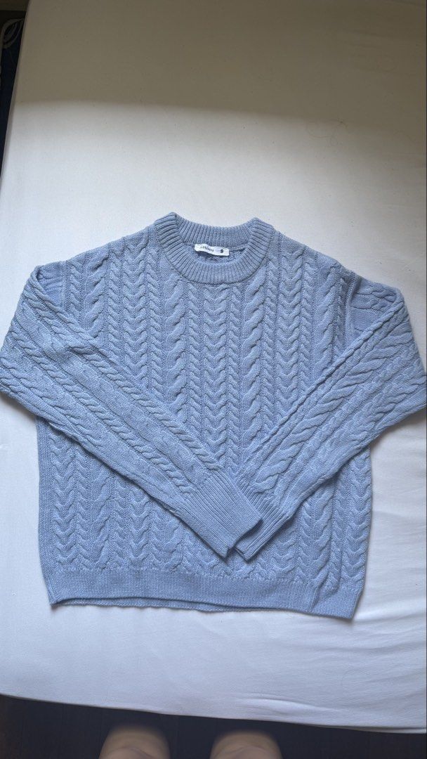 TERRANOVA Light Blue Cable Knit Sweater Size S (Category: Longsleeves) located in Pasay City. Submitted by kimmingyuu1006 (Listing ID 1440793781, Image 1). Description: - Brand: CERRANOVA - Style: Cable knit sweater - Color: Blue - Neckline: Crew neck - Sleeves: Long sleeves - Size: S - Features: Cozy and warm, versatile for pairing with jeans or skirts. used only once.