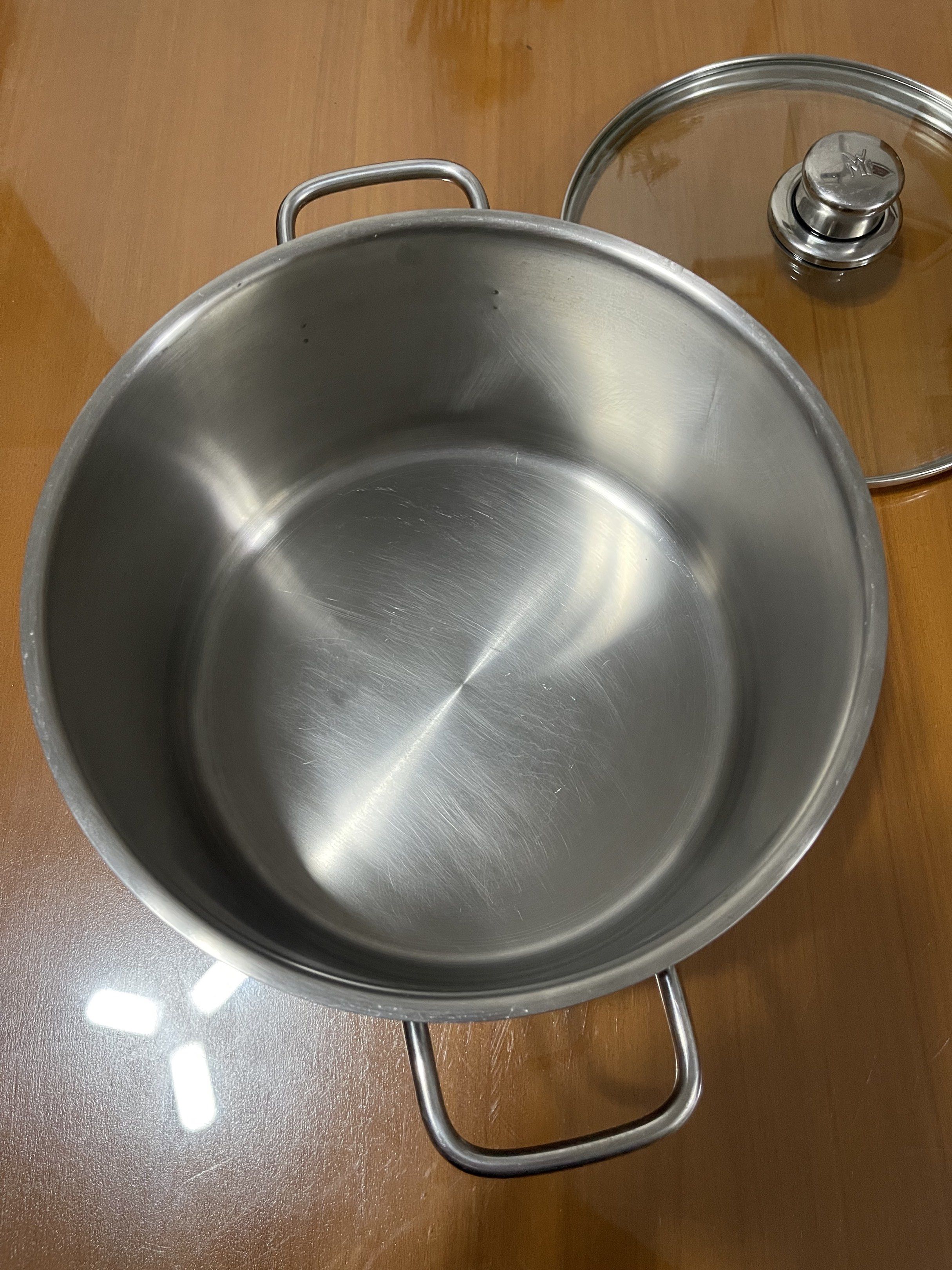 WMF Transtherm Stainless Steel Pot 24cm (Category: Cookware & Accessories) located in Quezon City. Submitted by doublelkitchenwares (Listing ID 1440868359, Image 2). Description: WMF Transtherm Stainless Steel Pot with original cover Germany Brand Stainless Steel 18/10 24x14cm Induction / Gas / Electric Makapal and mabigat Minimal sign of usage, with minimal dent sa cover Pick up or shipping via lalamove Provincial 🚚j&t Novaliches Qc.