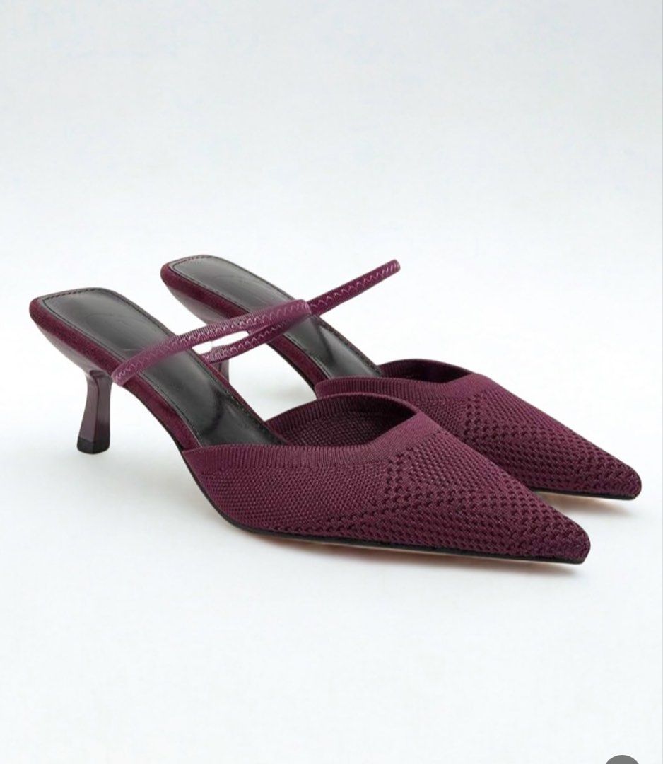 Women's Pointed Toe Knit Mules (Category: Flats & Sandals) located in Taguig. Submitted by christ.ine (Listing ID 1440816585, Image 1). Description: - Burgundy knit mules - Pointed toe - Slingback style - Kitten heel - Super comfy and stylish - Versatile for dressing up or down - Easy slip-on design - Perfect for any occasion Worn once to Valentine’s event. .