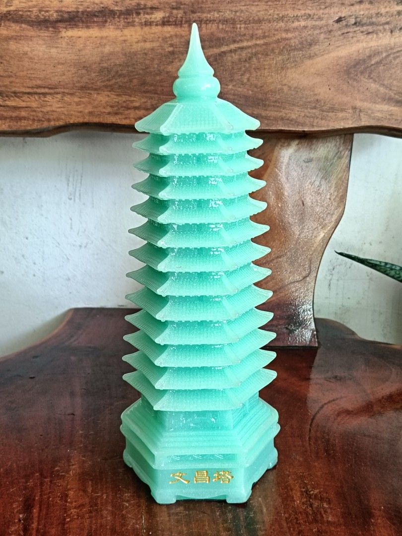 13" Green Resin Pagoda Tower (Category: Vintage Collectibles) located in Imus. Submitted by ABrielleC (Listing ID 1440992312, Image 2). Description: Video Link https://youtube.com/shorts/IiwN-gdhTfQ?si=sMB0U5_8vTCzdoes Resin Material Height-13in Diameter-4.5in (approx) Weight-2.3kg First to pay Loc Imus Cavite.