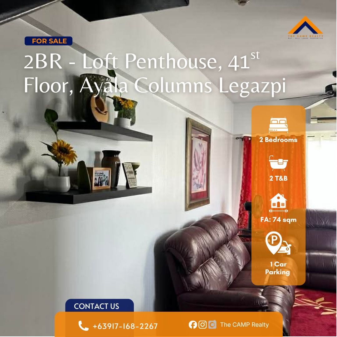 2BR - Loft Penthouse, 41st Floor, Ayala Columns Legazpi (Category: Apartments & Condos) located in Taguig. Submitted by thecamprealty (Listing ID 1441039929, Image 1). Description: Ayala Columns Legazpi 2 Bedroom Loft Penthouse at the 41st floor ✅ 74 sqm ✅ 2 Bedroom ✅ 2 toilet and bath ✅ 1 Parking slot ✅ laundry area 👉Php 13.5M Property Code: TCR-VR-039.