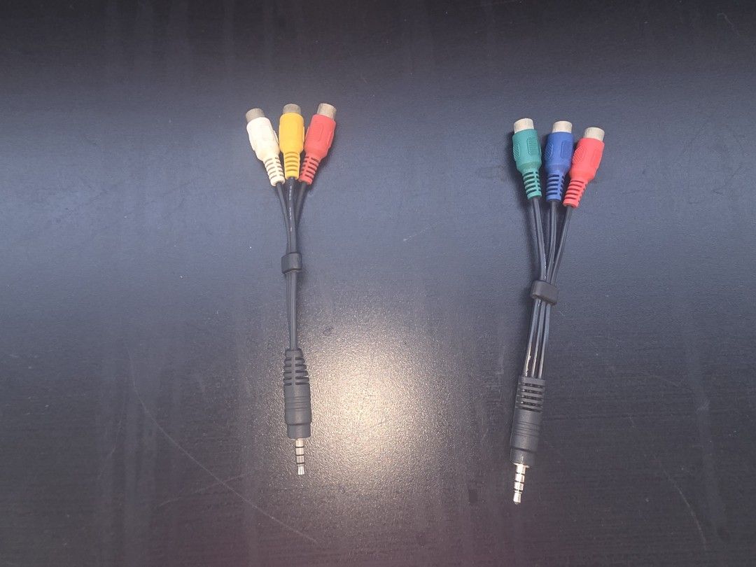 3.5mm Jack to RCA AV Composite Cable Adapter Set (Category: Cables & Adaptors) located in Manila. Submitted by sound.solution (Listing ID 1440989314, Image 1). Description: - original lg 3.5mm jack to RCA AV composite cable. - One set includes Red, Yellow, White connectors. - Second set includes Red, Blue, Green connectors. - Perfect for connecting devices with 3.5mm output to TVs or other AV inputs. - Tested and confirmed working. each set 200 b