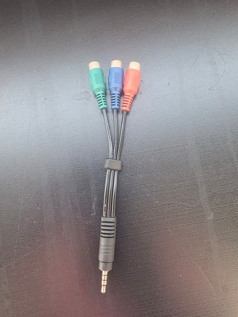 3.5mm Jack to RCA AV Composite Cable Adapter Set (Category: Cables & Adaptors) located in Manila. Submitted by sound.solution (Listing ID 1440989314, Image 2). Description: - original lg 3.5mm jack to RCA AV composite cable. - One set includes Red, Yellow, White connectors. - Second set includes Red, Blue, Green connectors. - Perfect for connecting devices with 3.5mm output to TVs or other AV inputs. - Tested and confirmed working. each set 200 b