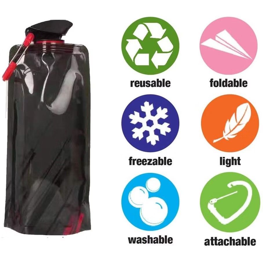 700ML foldable reusable water bottle bag (Category: Water Bottles & Tumblers) located in Quezon City. Submitted by ana-chan (Listing ID 1441116678, Image 2). Description: - 700ML capacity foldable reusable water bottle - Lightweight and space-saving design - Made from BPA-Free, food-grade material - Can be frozen for cold drinks - Durable construction with a secure cap - Includes a convenient carabiner for easy attachment - Ideal for outdoor acti
