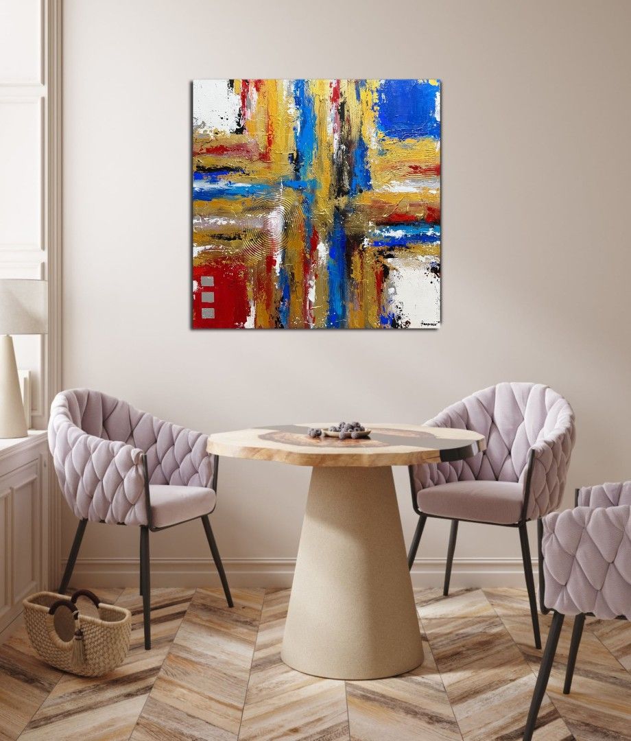 Abstract Painting "Purity and Prosperity 3" (Category: Art & Prints) located in Quezon City. Submitted by obranitian (Listing ID 1441050569, Image 2). Description: Size: 30 x 30 inches Acrylic paint with varnish finishing On stretched Canvas with plywood backing With COA Ready to Display Pm me for details..