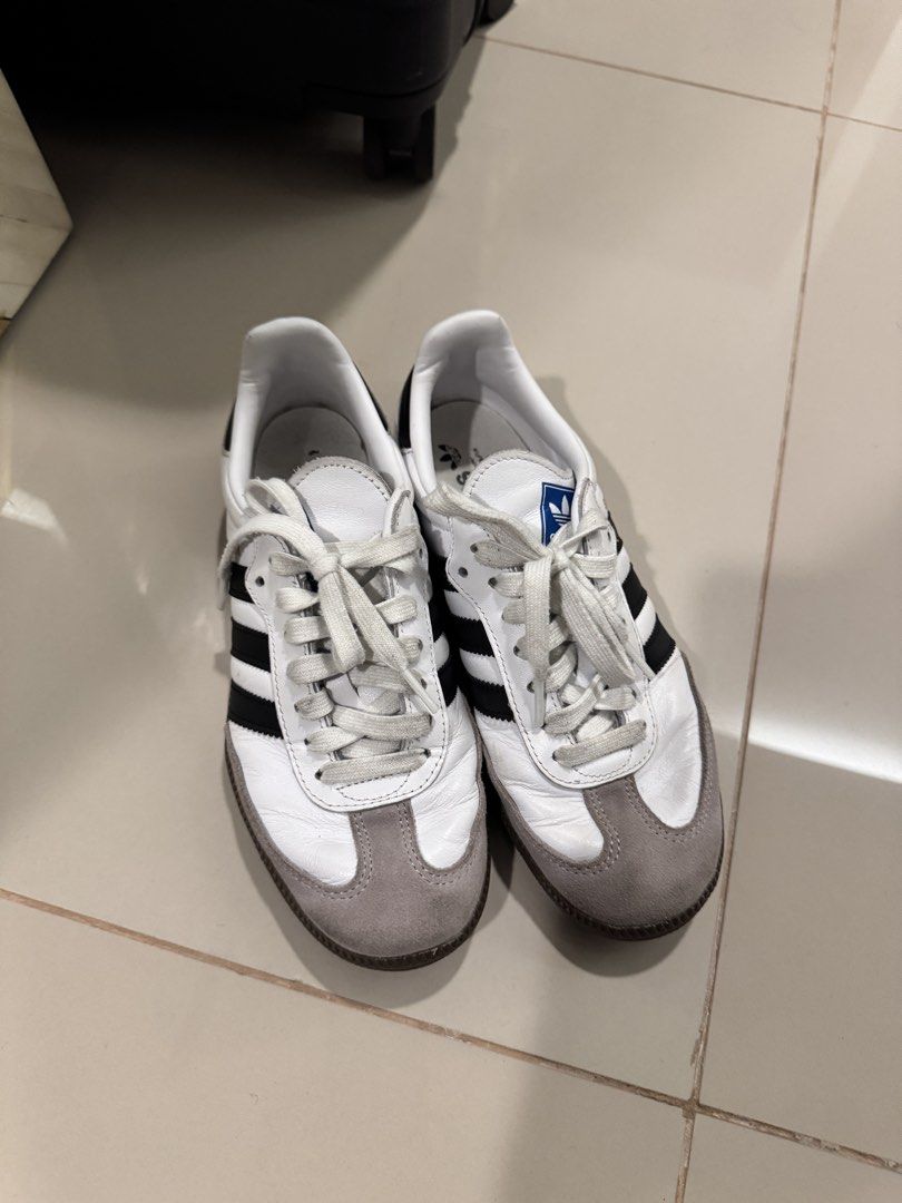 Adidas Samba OG White Black Gum (Category: Sneakers) located in Taguig. Submitted by sourcedbym (Listing ID 1440970789, Image 1). Description: - Classic Adidas Samba OG - White leather with black stripes - Grey suede toe cap - Gum sole - Great for everyday wear - Shows some signs of use, but plenty of life left - Size EU38.