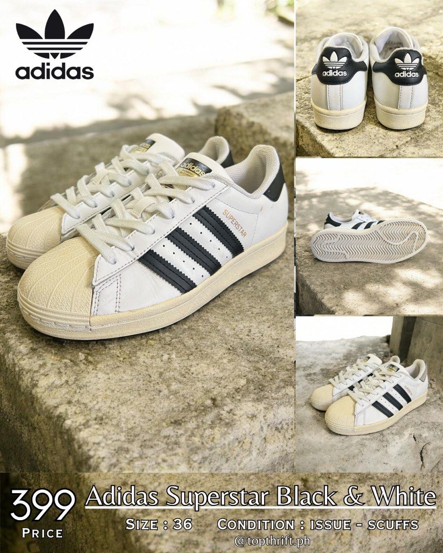 Adidas Superstar Black & White Size 36 (Category: Sneakers) located in Tabaco. Submitted by _thehouseofgirlies (Listing ID 1441063165, Image 1). Description: Adidas Superstar Black & White Size: 36 Scuffs.