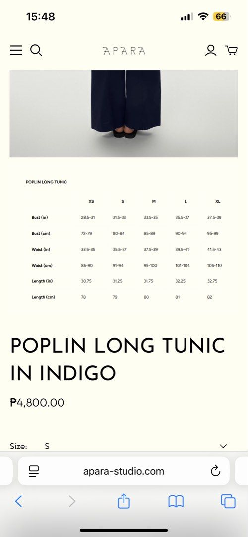 APARA Poplin Long Tunic in Indigo (Category: Dresses) located in Manila. Submitted by sehawt (Listing ID 1441025789, Image 3). Description: - APARA Poplin Long Tunic in Indigo - Square neckline, sleeveless design - Size: Small (S) - Original Retail Price: P4,800.
