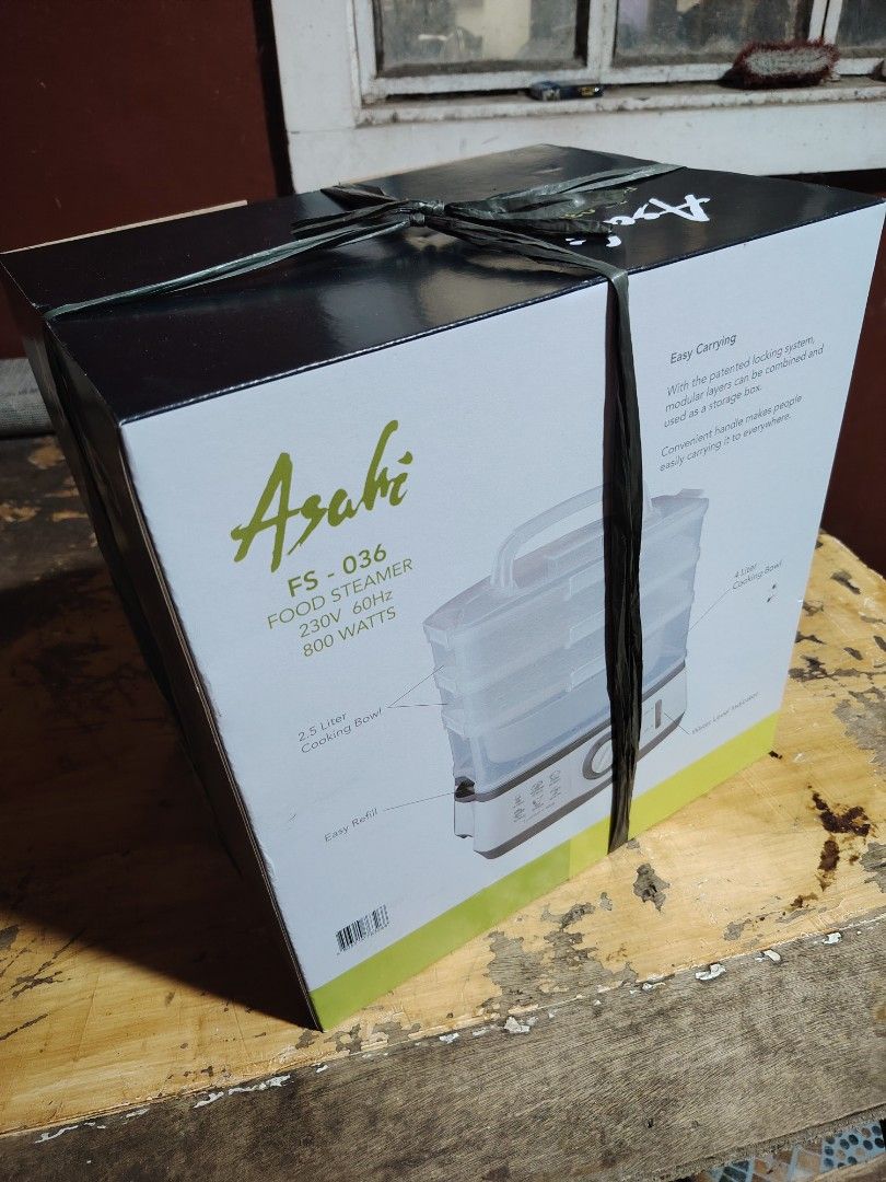 Asahi FS-036 9L Food Steamer (Category: Other Kitchen Appliances) located in Rizal. Submitted by serrahj (Listing ID 1440984613, Image 1). Description: - Asahi FS-036 Food Steamer - Large 9L capacity - Three steaming tiers - Simple dial control for easy operation - Ideal for healthy cooking - Perfect for families.