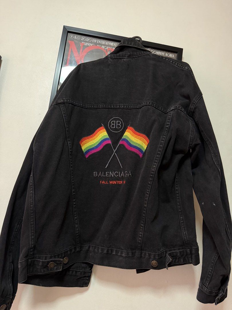 Balenciaga rainbow flag Fw18 denim jacket (Category: Luxury Apparel) located in Quezon City. Submitted by oggoodsph (Listing ID 1440987987, Image 1). Description: Large! Fw18 Selling as is! Got it in streets of Italy.