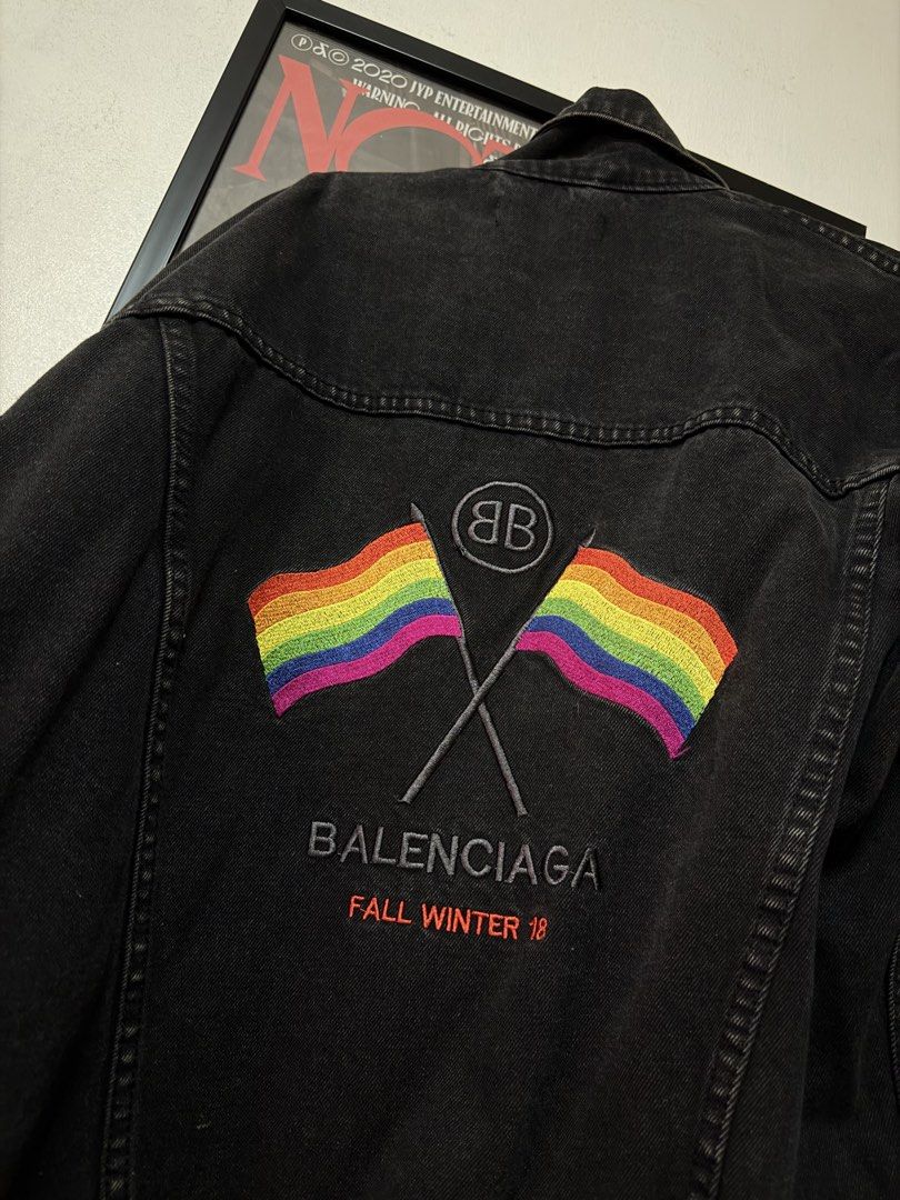 Balenciaga rainbow flag Fw18 denim jacket (Category: Luxury Apparel) located in Quezon City. Submitted by oggoodsph (Listing ID 1440987987, Image 2). Description: Large! Fw18 Selling as is! Got it in streets of Italy.
