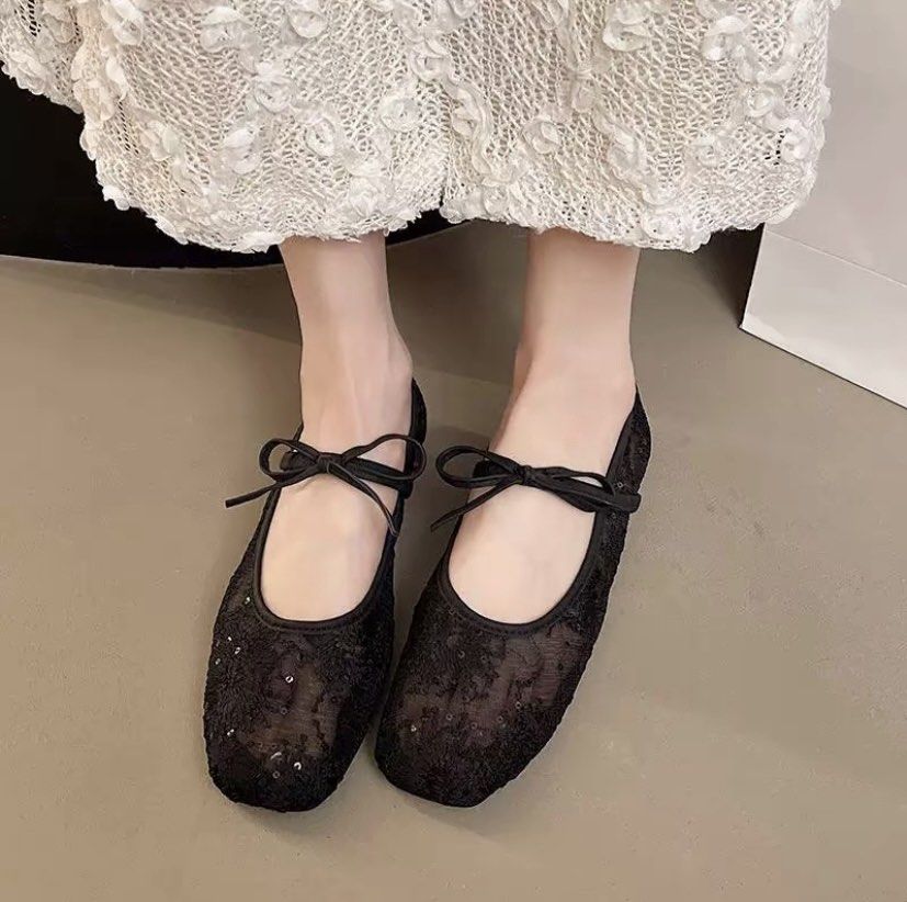 Black Mesh Ballet Flats with Bow Detail (Category: Flats & Sandals) located in Mamburao. Submitted by marieac (Listing ID 1441079257, Image 1). Description: - Cute black lace ballet flats - Chic mary jane design - Adorable small bow tie detail on strap - Comfortable, breathable and stylish for any occasion - Comes in original box.