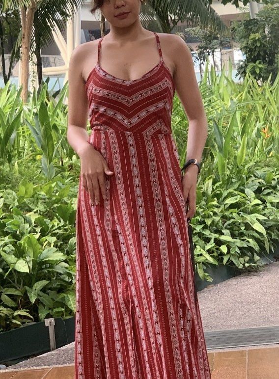 Bohemian Maxi Dress (Category: Dresses) located in Caloocan City. Submitted by allaboutthings (Listing ID 1441128248, Image 2). Description: 👉🏻Bohemian spaghetti strap maxi dress with two slits in front. 🖍️Color: Wine Red ⁉️Rfs: Decluttering 📍Location: North Caloocan/ Near Camarin Doctors Hospital 🫶ALL ITEMS ARE PERSONAL PRE-LOVED🫶 ‼️NO RETURN‼️ ‼️NO EXCHANGE‼️.