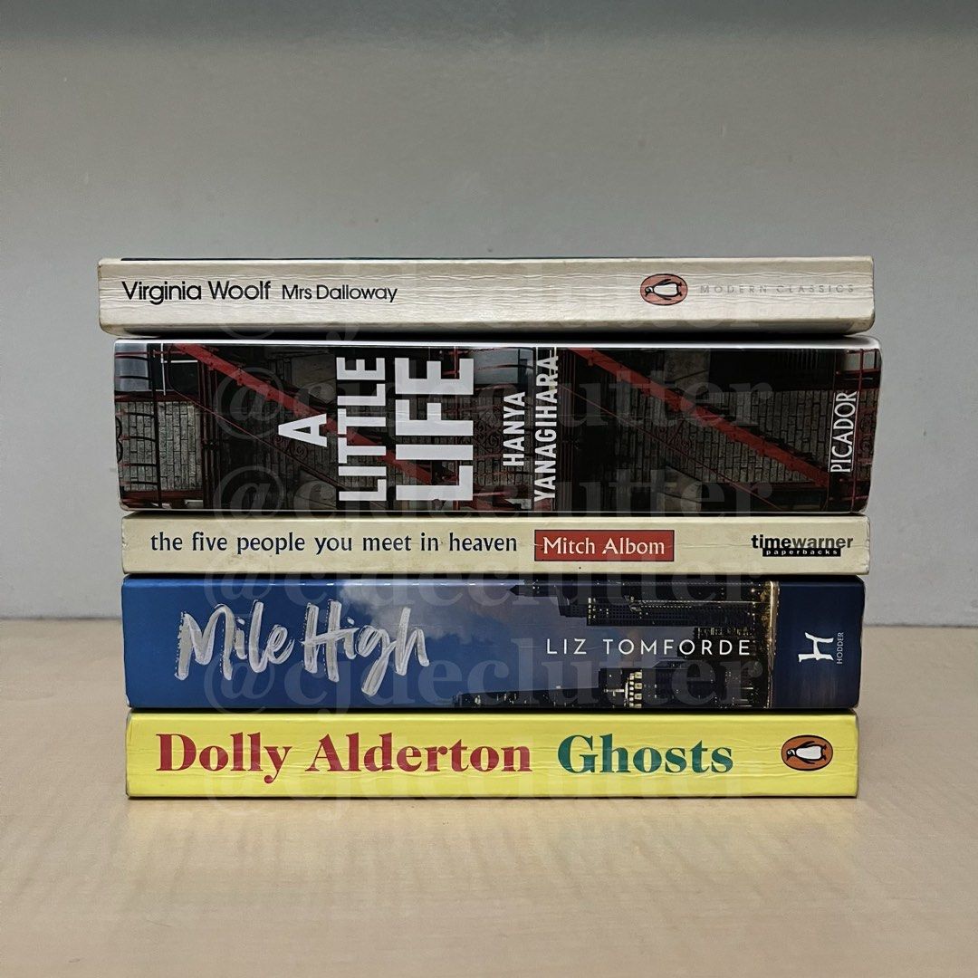 Books for Sale (Category: Storybooks) located in Rizal. Submitted by cjdeclutter (Listing ID 1440963623, Image 1). Description: Mrs. Dalloway by Virginia Woolf - ₱350 A Little Life by Hanya Yanagihara - ₱550 The Five People You Meet in Heaven by Mitch Albom - ₱380 Mile High by Liz Tomforde - ₱599 Ghosts by Dolly Alderton - ₱450 MOP: GCash MOD: GGX/J&T or Lalamove RFS: downsizing PM for more inquiries Keywords: Books Preloved books Fiction books C