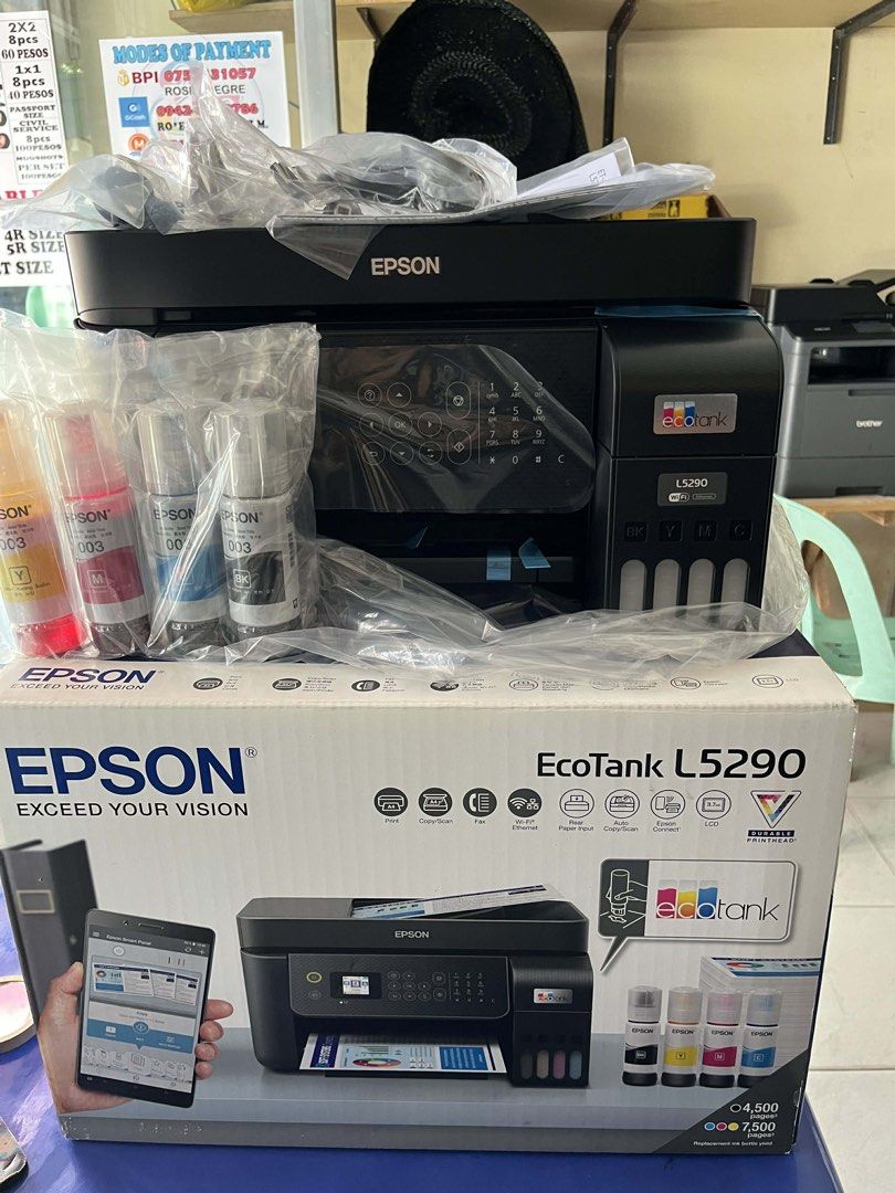 BRAND NEW EPSON L5290 ALL IN 1 PRINTER (Category: Printers, Scanners & Copiers) located in Malolos. Submitted by swatchandslayph (Listing ID 1441057730, Image 1). Description: EPSON L5290 ALL IN 1 PRINTER 13,000 ONLY! (15,000 SRP) ✅ Print, Scan, Copy & Fax (All-in-One) ✅ With Automatic Document Feeder (ADF) – up to 30 sheets ✅ Wi-Fi, Wi-Fi Direct, USB & Ethernet Connectivity ✅ Wireless Printing via Phone, Laptop & PC ✅ High-Yield Refillable Ink T