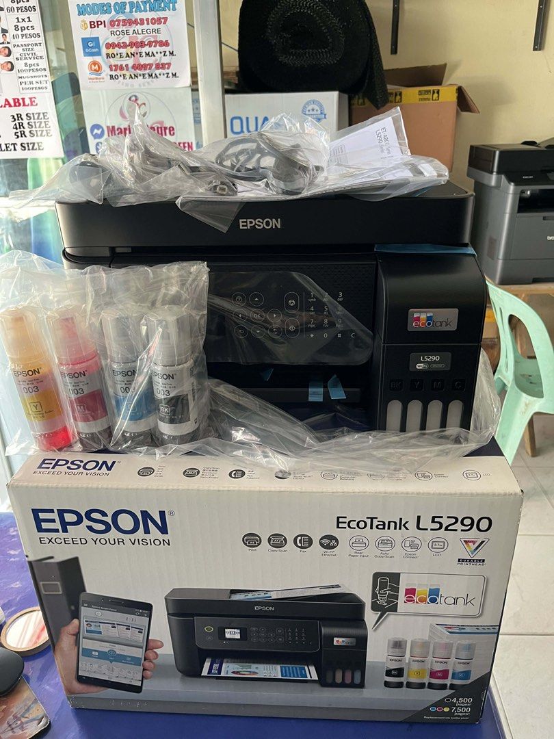 BRAND NEW EPSON L5290 ALL IN 1 PRINTER (Category: Printers, Scanners & Copiers) located in Malolos. Submitted by swatchandslayph (Listing ID 1441057730, Image 2). Description: EPSON L5290 ALL IN 1 PRINTER 13,000 ONLY! (15,000 SRP) ✅ Print, Scan, Copy & Fax (All-in-One) ✅ With Automatic Document Feeder (ADF) – up to 30 sheets ✅ Wi-Fi, Wi-Fi Direct, USB & Ethernet Connectivity ✅ Wireless Printing via Phone, Laptop & PC ✅ High-Yield Refillable Ink T