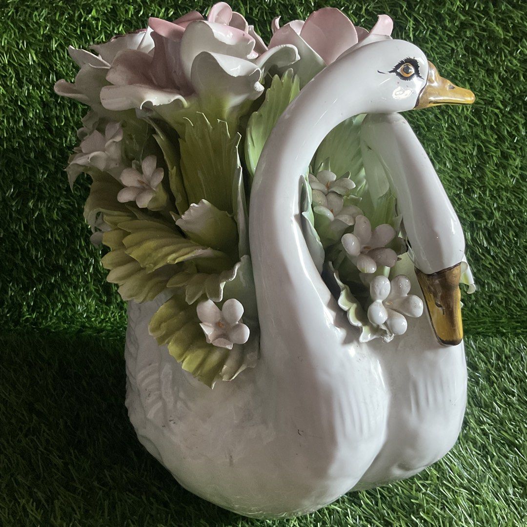 Capodimonte Italy Heavy Two Swans with Pink Flowers Bouquet Green Leaves with Chips with Markings 14” x 13.5” inches - P14,000.00 (Category: Vintage Collectibles) located in Marikina City. Submitted by platesandthings (Listing ID 1441030502, Image 2). Description: Capodimonte Italy Heavy Two Swans with Pink Flowers Bouquet Green Leaves with Chips with Markings 14” x 13.5” inches - P14,000.00.