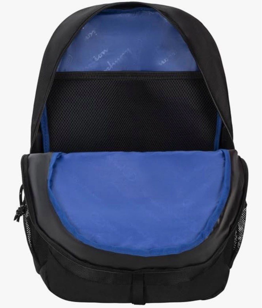 Champion Backpack Black (Category: Backpacks) located in Pasig City. Submitted by shopwithelle__ (Listing ID 1441139950, Image 2). Description: - Classic black Champion backpack - Features iconic Champion logo on the front - Spacious main compartment with a vibrant blue interior - Includes a convenient inner mesh pocket - Padded shoulder straps for maximum comfort - Dual side mesh pockets, ideal for water bottles - Versatile for school, work, or 
