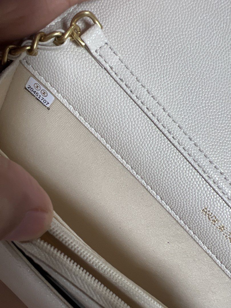 Wallet on Chain Beige Caviar Leather Gold Hardware (Category: Luxury Bags & Wallets) located in Pasay City. Submitted by imlilkittykat (Listing ID 1440989097, Image 2). Description: - WOC from japan Super bango ng leather ang ganda in person - Color: Beige - Material: Caviar Leather - Hardware: Gold - Design: Quilted - Origin: Made in Italy - Includes: authenticity cards and papers inside lang - Serial number visible in photos plus microchipped n