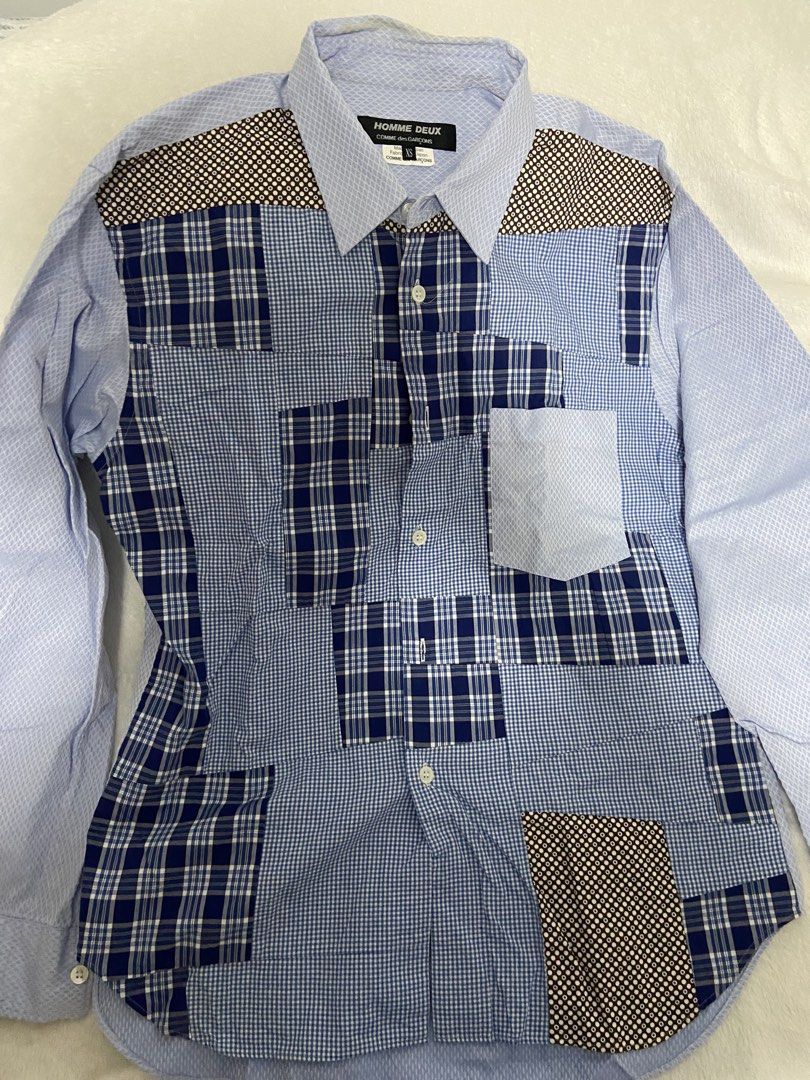 Comme Des Garçon Homme Deux Patchwork Shirt (Category: Formal Shirts) located in Manila. Submitted by fashionistomnl (Listing ID 1441031753, Image 1). Description: Comme Des Garçon Homme Deux Patchwork Shirt Size XS (can fit an XS to S frame) Got this in Japan for around 40k and used a few times, really good to wear with dark denim or khakis for an elevated preppy look.