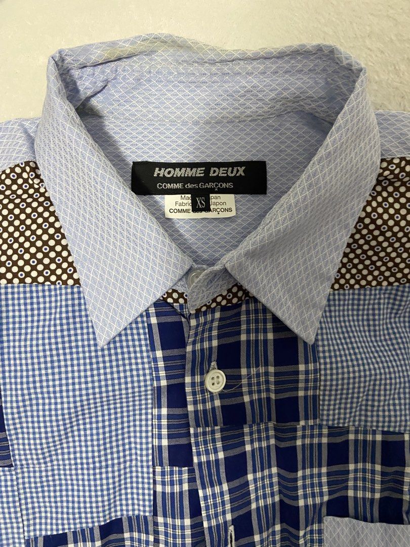 Comme Des Garçon Homme Deux Patchwork Shirt (Category: Formal Shirts) located in Manila. Submitted by fashionistomnl (Listing ID 1441031753, Image 2). Description: Comme Des Garçon Homme Deux Patchwork Shirt Size XS (can fit an XS to S frame) Got this in Japan for around 40k and used a few times, really good to wear with dark denim or khakis for an elevated preppy look.